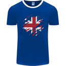 Torn British Flag Union Jack Britain Mens Ringer T-Shirt FotL Royal Blue/White