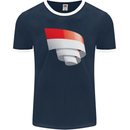 Curled Indonesia Flag Indonesian Day Football Mens Ringer T-Shirt FotL Navy Blue/White