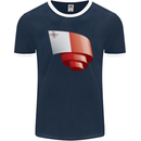 Curled Malta Flag Maltese Day Football Mens Ringer T-Shirt FotL Navy Blue/White