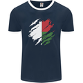 Torn Madagascar Flag Madagascan Day Football Mens Ringer T-Shirt FotL Navy Blue/White