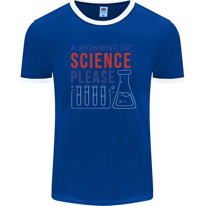 A Moment of Science Please Funny Chemistry Mens Ringer T-Shirt FotL Royal Blue/White