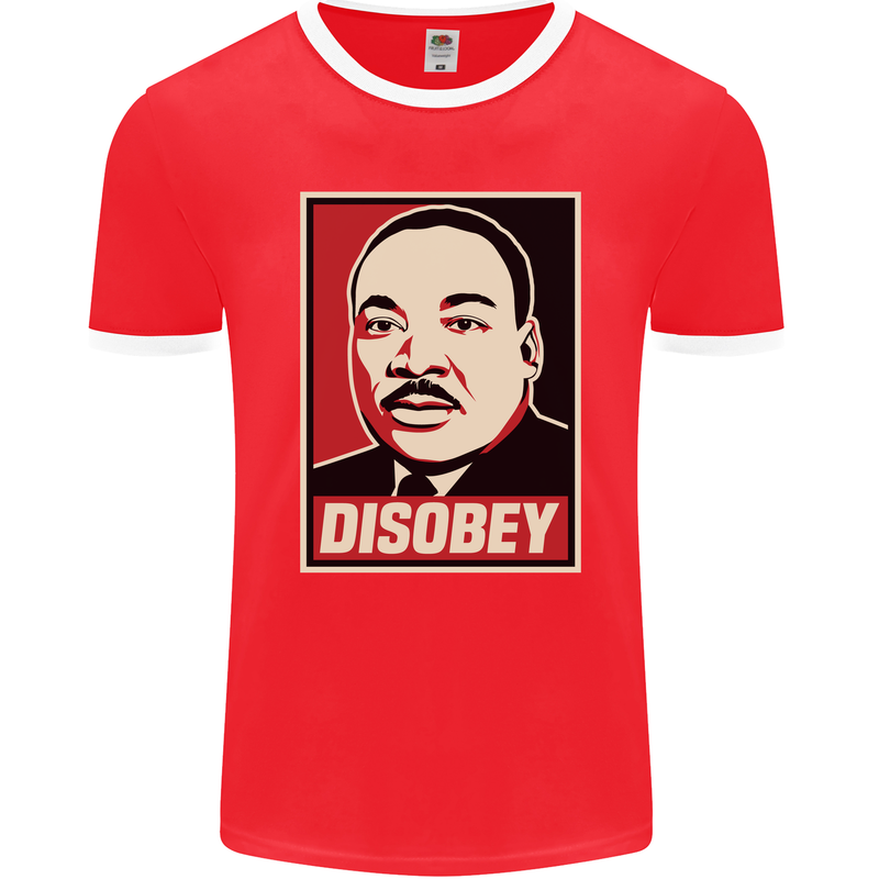 Disobey Martin Luther King Black Lives Matter Mens Ringer T-Shirt FotL Red/White