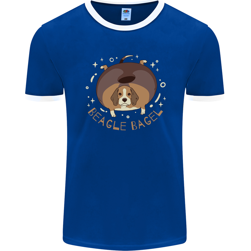 Beagle Bagel Funny Dog Mens Ringer T-Shirt FotL Royal Blue/White