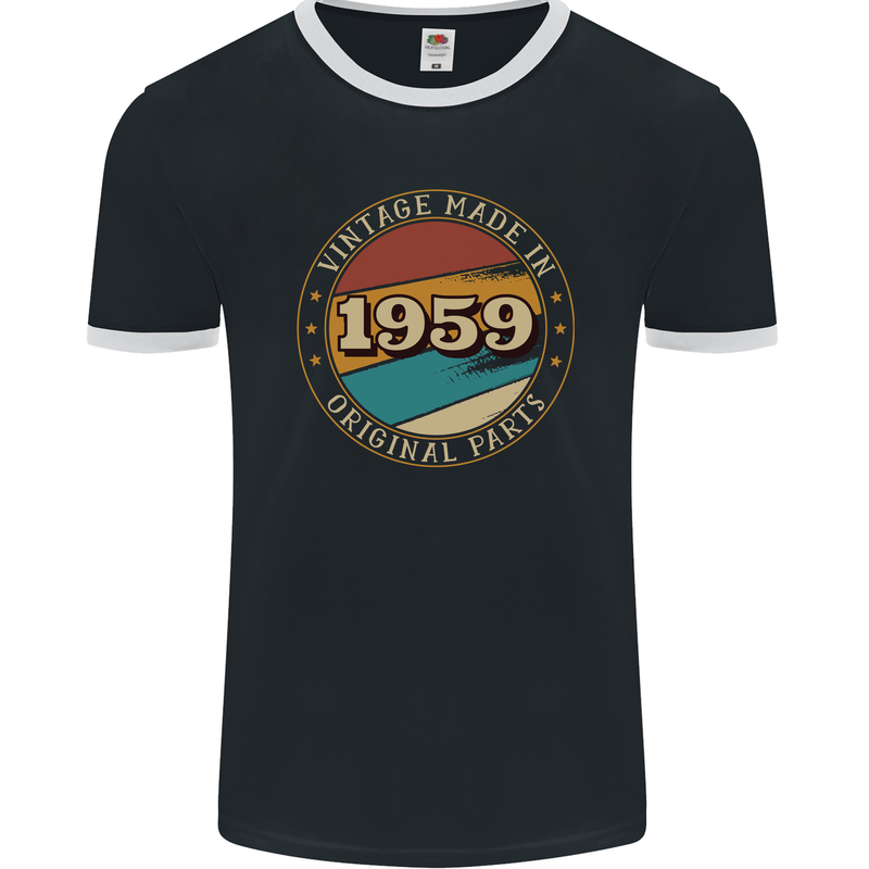 64th Birthday  Vintage Made In 1959 Mens Ringer T-Shirt FotL Black/White