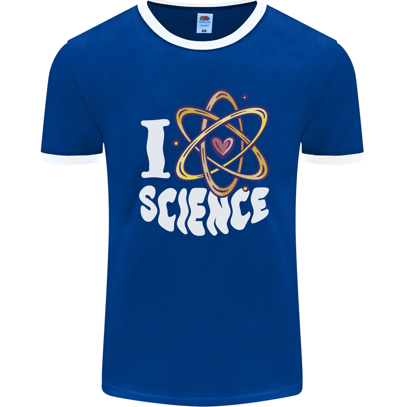 I Love Science Physics Chemistry Biology Nerd Mens Ringer T-Shirt FotL Royal Blue/White