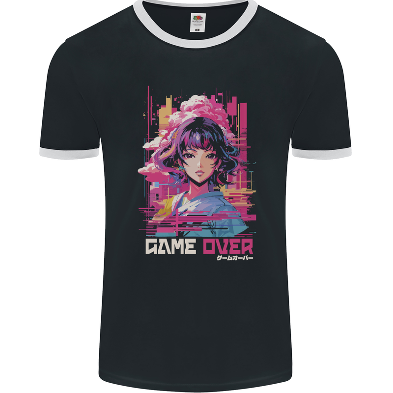 Anime Game Over Video Games Mens Ringer T-Shirt FotL Black/White