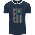 USA Mardi Gras American Flag America Mens Ringer T-Shirt FotL Navy Blue/White