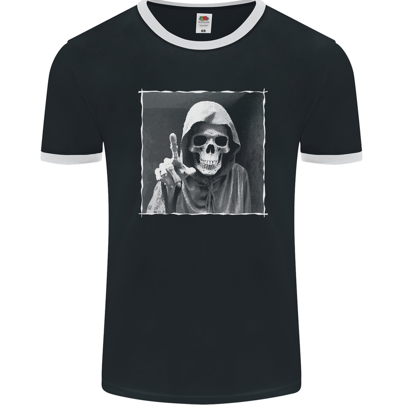 Grim Reaper Skull Mens Ringer T-Shirt FotL Black/White