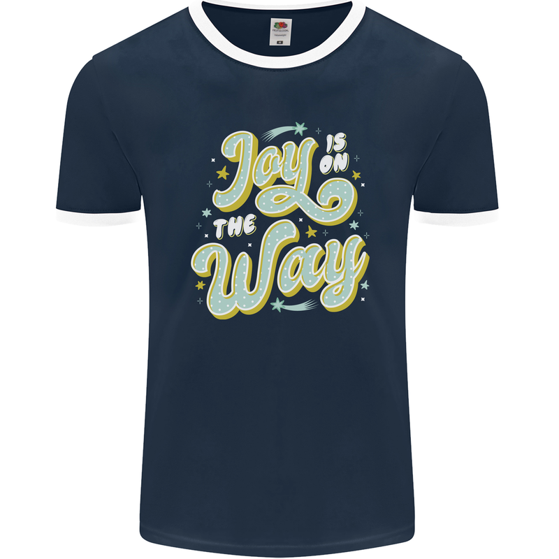 Joy On the Way New Baby Pregnancy Pregnant Mens Ringer T-Shirt FotL Navy Blue/White