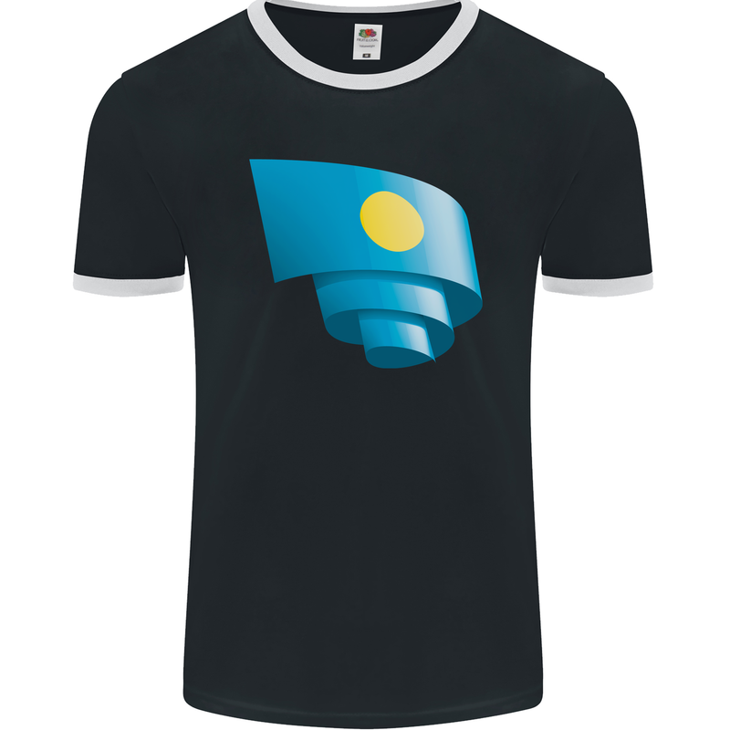 Curled Palau Flag Palauan Day Football Mens Ringer T-Shirt FotL Black/White