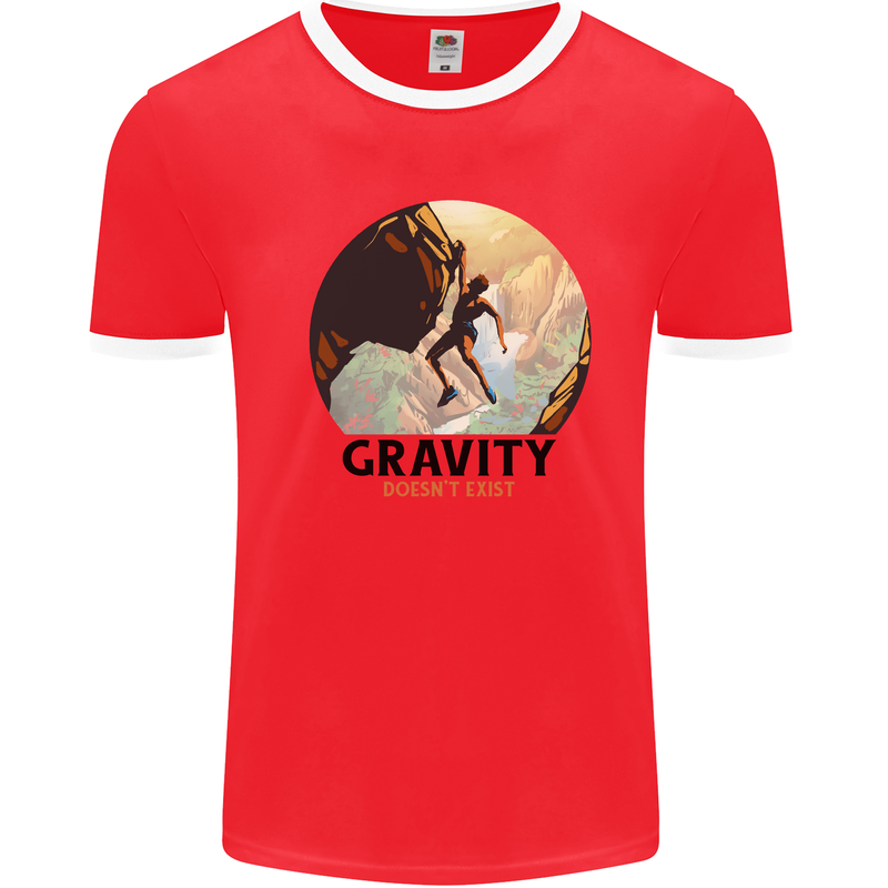 Rock Climbing Gravity Doesnt Exist Climber Mens Ringer T-Shirt Red/White