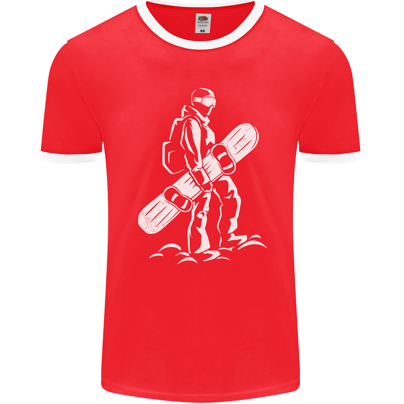 A Snowboarder Snowboarding Mens Ringer T-Shirt FotL Red/White