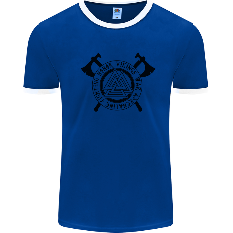 Honor Vikings War Adrenaline Fighting Mens Ringer T-Shirt Royal Blue/White