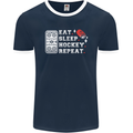 Eat Sleep Hockey Repeat Ice Street Funny Mens Ringer T-Shirt FotL Navy Blue/White