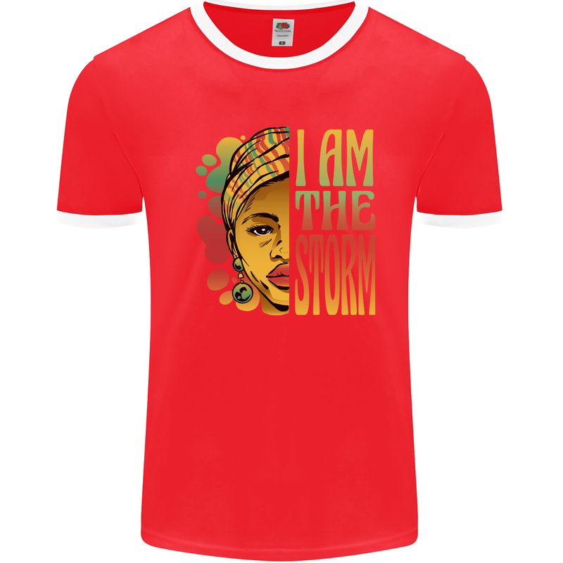 I Am the Storm African Black Lives Matter Mens Ringer T-Shirt Red/White