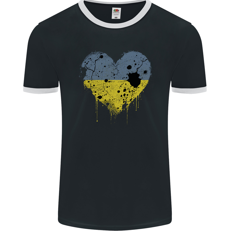 Love Ukraine Flag Ukrainian Day Football Mens Ringer T-Shirt FotL Black/White