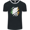 Torn Ireland Flag Irish St Patricks Day Football Mens Ringer T-Shirt FotL Black/White