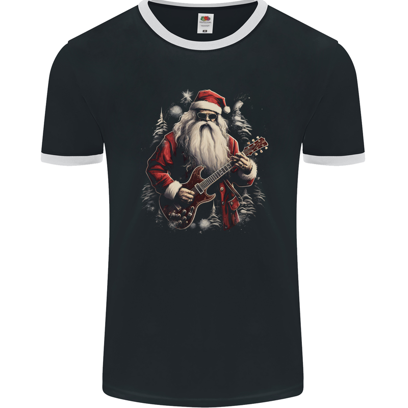 Christmas Electric Guitar Santa Rock n Roll Music Mens Ringer T-Shirt FotL Black/White