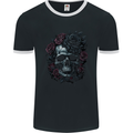 A Gothic Skull With Flowers Roses Goth Mens Ringer T-Shirt FotL Black/White