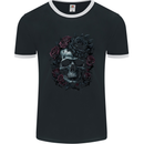 A Gothic Skull With Flowers Roses Goth Mens Ringer T-Shirt FotL Black/White