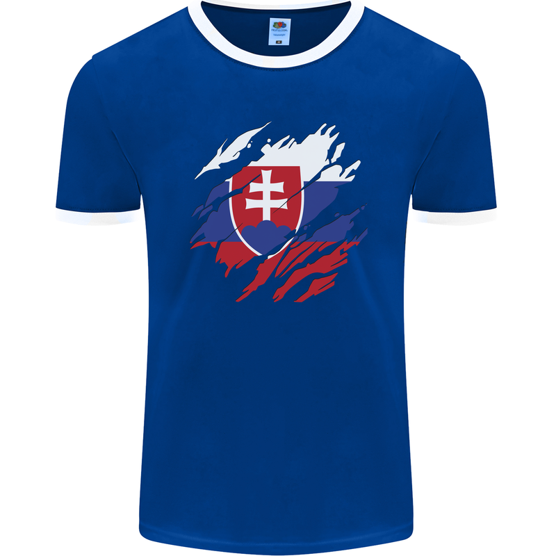 Torn Slovakia Flag Slovakia Day Football Mens Ringer T-Shirt FotL Royal Blue/White