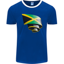 Curled Jamaican Flag Jamaica Day Football Mens Ringer T-Shirt FotL Royal Blue/White