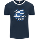 Torn Greece Flag Greek Day Football Mens Ringer T-Shirt FotL Navy Blue/White