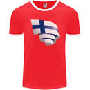Curled Finland Flag Finnish Day Football Mens Ringer T-Shirt FotL Red/White