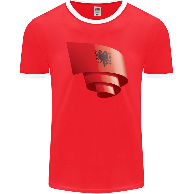 Curled Albania Flag Albanian Day Football Mens Ringer T-Shirt FotL Red/White