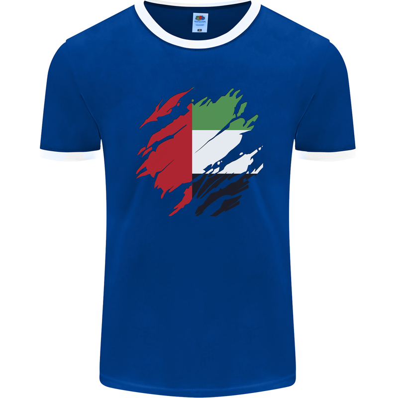 Torn UAE Flag Day Emirati Day Football Mens Ringer T-Shirt FotL Royal Blue/White