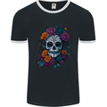 A Sugar Skull With Roses Day of the Dead DOTD Mens Ringer T-Shirt FotL Black/White