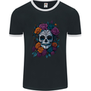 A Sugar Skull With Roses Day of the Dead DOTD Mens Ringer T-Shirt FotL Black/White