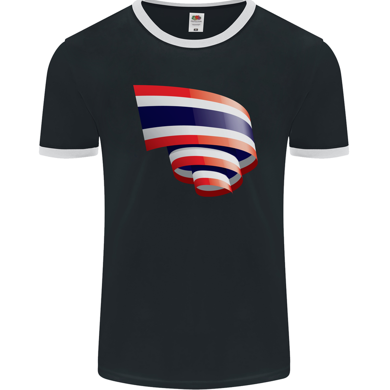 Curled Thailand Flag Thai Day Football Mens Ringer T-Shirt FotL Black/White