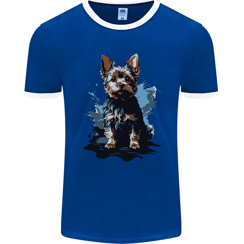 Yorkshire Terrier Splash Yorkie Dog Mens Ringer T-Shirt FotL Royal Blue/White