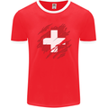 Torn Switzerland Flag Swiss Day Football Mens Ringer T-Shirt FotL Red/White