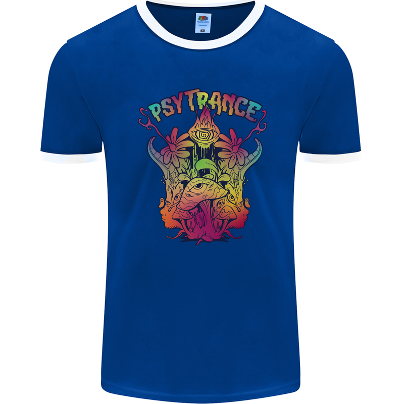 Psytrance Psychedelic Trance Music Psy Mens Ringer T-Shirt FotL Royal Blue/White