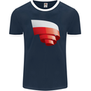 Curled Poland Flag Polish Day Football Mens Ringer T-Shirt FotL Navy Blue/White