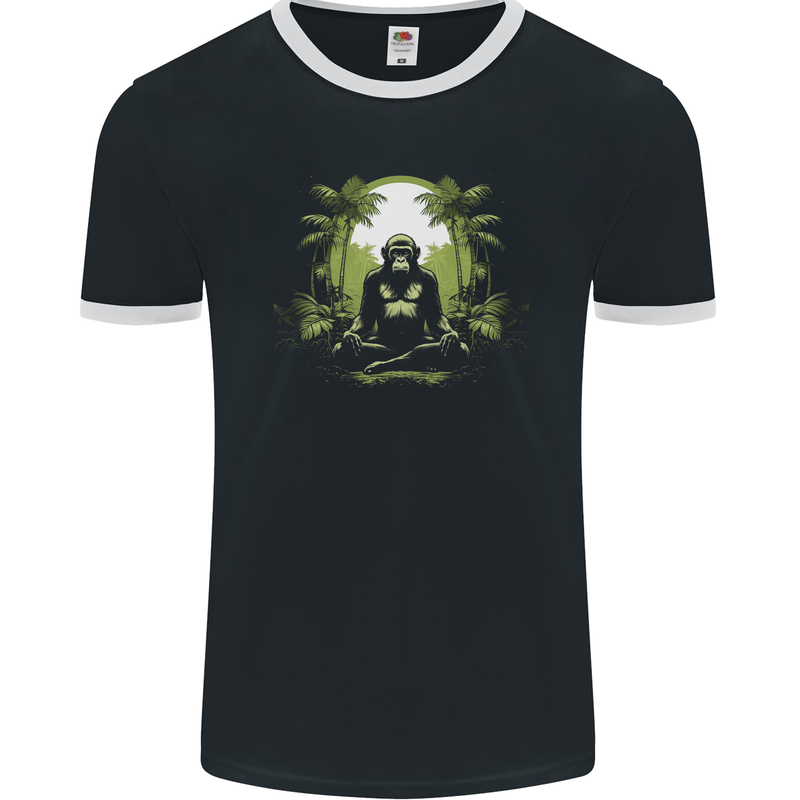 Meditating Monkey Spiritual Yoga Mens Ringer T-Shirt FotL Black/White