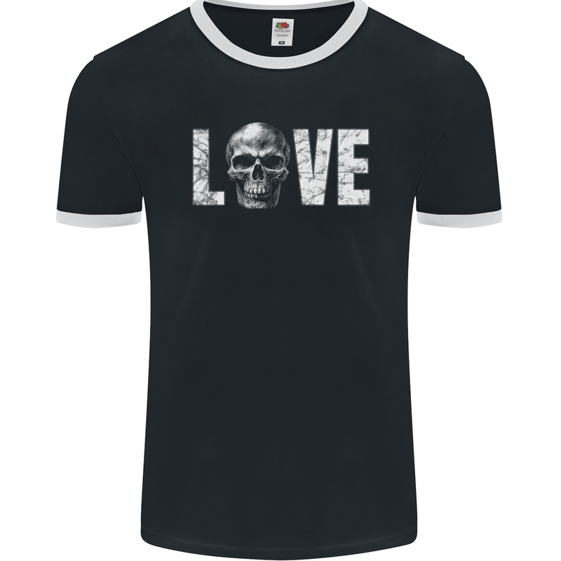 Love Skull Halloween Anti Valentines Day Mens Ringer T-Shirt FotL Black/White