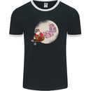 Santa Sleigh Pulled by Christmas Pigs Funny Xmas Mens Ringer T-Shirt FotL Black/White