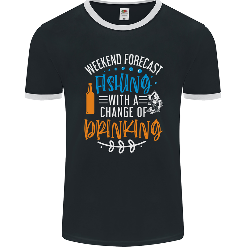 Fishing Forecast Funny Beer Fisherman 2 Mens Ringer T-Shirt FotL Black/White