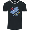 Torn Tuvalu Flag Tuvaluan Day Football Mens Ringer T-Shirt FotL Black/White