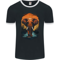 Elephant Sunset Mens Ringer T-Shirt FotL Black/White