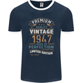 Premium Vintage 76th Birthday 1947 Mens Ringer T-Shirt FotL Navy Blue/White