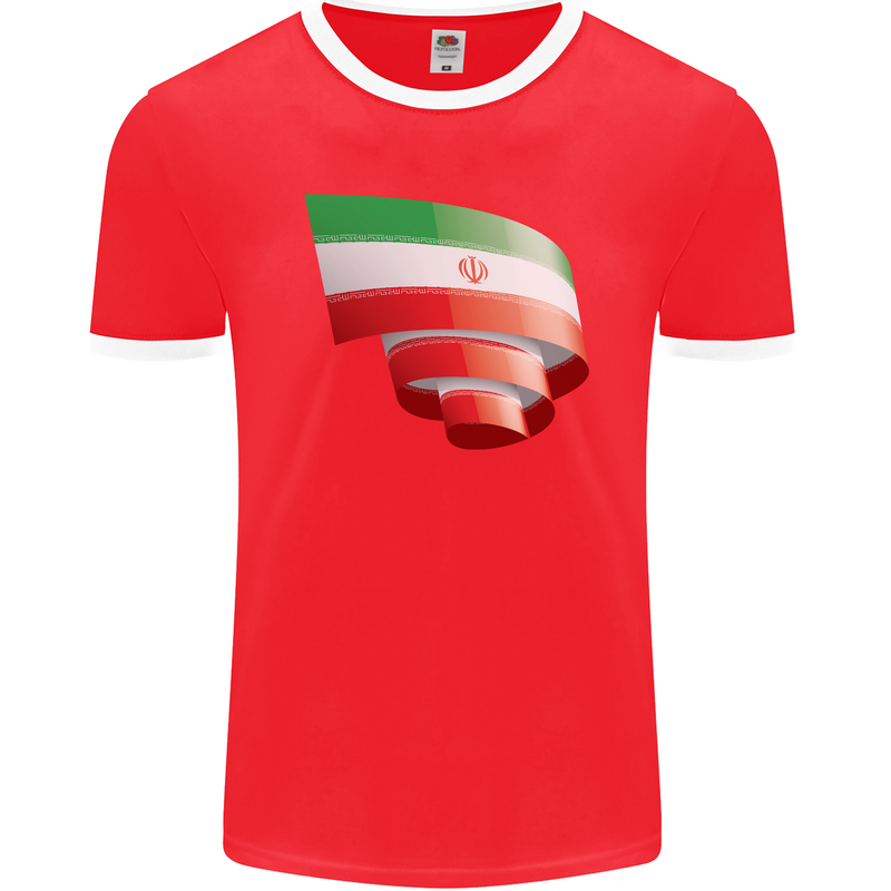 Curled Iran Flag Iranian Day Football Mens Ringer T-Shirt FotL Red/White
