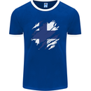 Torn Finland Flag Finnish Day Football Mens Ringer T-Shirt FotL Royal Blue/White