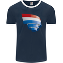 Curled Netherlands Flag Holland Dutch Day Football Mens Ringer T-Shirt FotL Navy Blue/White