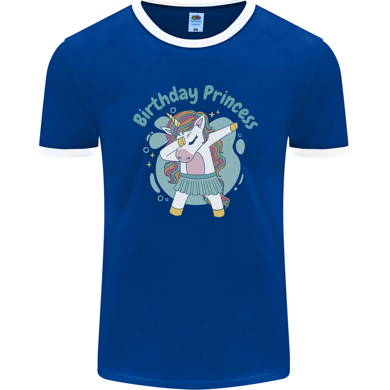 Unicorn Birthday Princess 4th 5th 6th 7th 8th Mens Ringer T-Shirt FotL Royal Blue/White