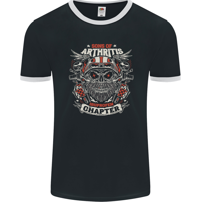 Sons of Arthritis Funny Biker Motorcycle Mens Ringer T-Shirt FotL Black/White