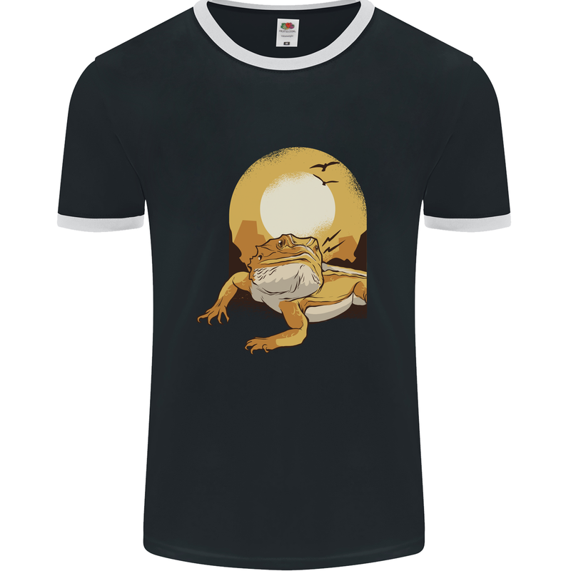 A Bearded Dragon in the Desert Sun Mens Ringer T-Shirt FotL Black/White